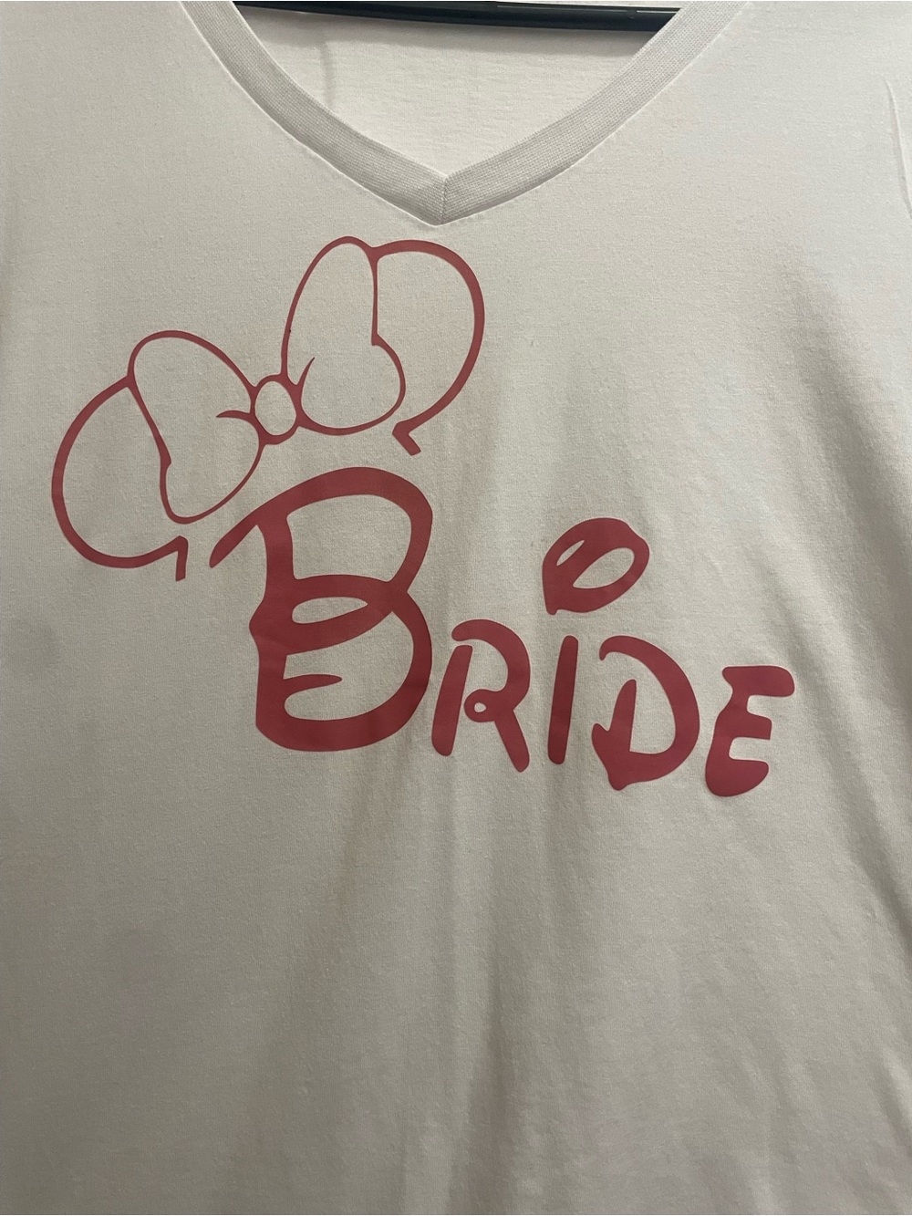 Bride V-Neck Tee with Pink Graphic Mouse Ears and Bow